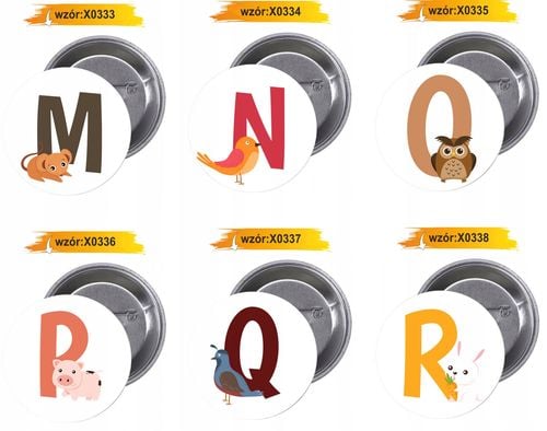 Przypinki buttony LITERKI DLA DZIECI - E na Arena.pl