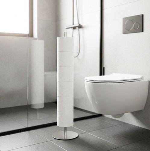 Stojak na papier toaletowy srebrny połysk wolnostojący łazienkowy 6 rolek na Arena.pl