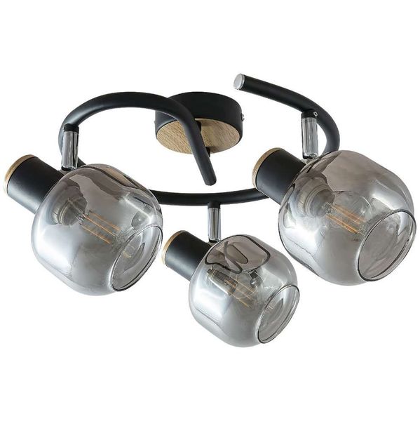 Sufitowa LAMPA plafon SALAZAR 5399 Rabalux szklana OPRAWA reflektorki regulowane czarne drewniane zdjęcie 1