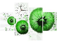 120CM 80CM ZEGAR 4 ELEM ZIELONE DMUCHAWCE OBRAZ ŚCIENNY
