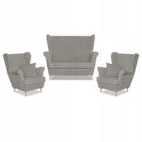 Zestaw uszak Rene Estella sofa fotele jasno szary sztruks