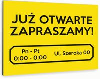 nadruk UV TABLICZKA reklamowa aluminiowa szyld JUŻ OTWARTE dibond 40x30 cm