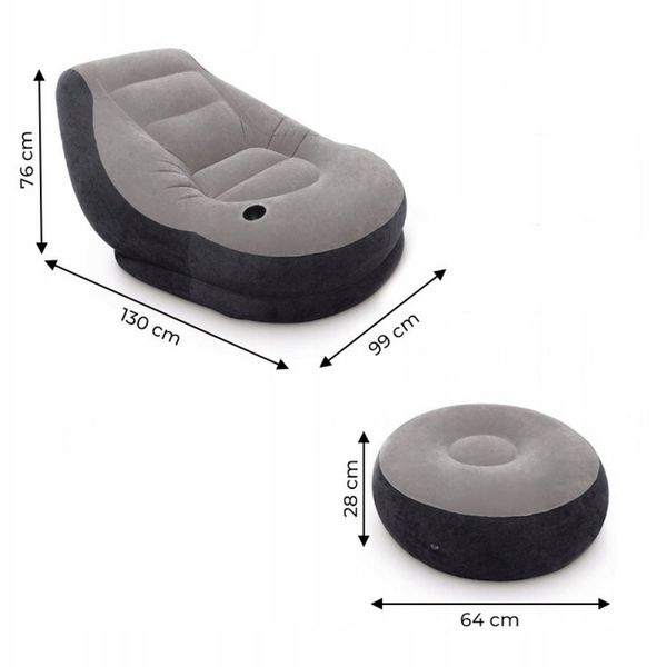 FOTEL DMUCHANY WELUROWY PUFA + PODNÓŻEK INTEX zdjęcie 4