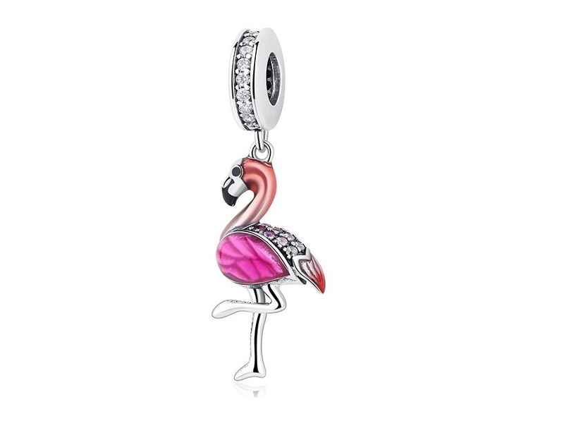 Rodowany srebrny wiszący charms do pandora flaming ptak bird cyrkonie srebro 925 CHARM262 zdjęcie 1