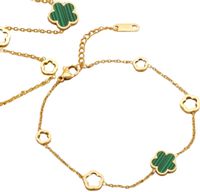 Bransoletka pozłacana stal chirurgiczna zielony kwiatek