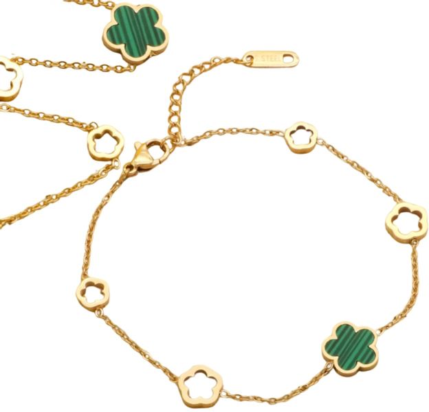Bransoletka pozłacana stal chirurgiczna zielony kwiatek zdjęcie 1