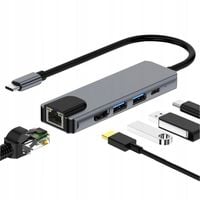 Adapter HUB 5w1 USB-C przejściówka USB 2.0 PD HDMI 4K SD LAN