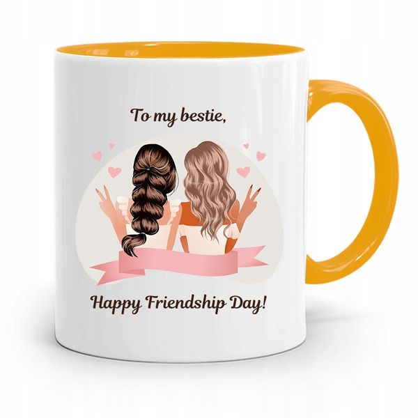 Kubek Żółty Dla Przyjaciela Dzień Przyjaciela Z Nadrukiem Ze Zdjęciem zdjęcie 1