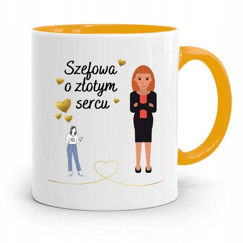 Kubek Żółty Prezent Dla Szefowej O Złotym Sercu Z Nadrukiem Ze Zdjęciem na Arena.pl