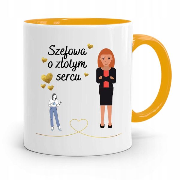 Kubek Żółty Prezent Dla Szefowej O Złotym Sercu Z Nadrukiem Ze Zdjęciem zdjęcie 1