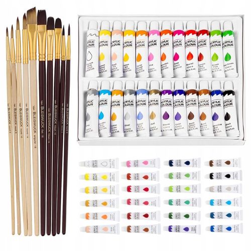 FARBY AKRYLOWE Zestaw Farb Akrylowych 24x12 ml Pędzle Malarskie 10szt na Arena.pl
