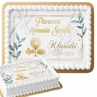 OPŁATEK NA TORT PROSTOKĄTNY 28,7x20cm - PIERWSZA KOMUNIA ŚWIETA + IMIE
