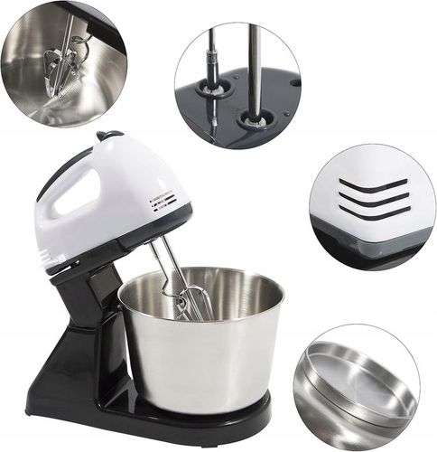 MIKSER RĘCZNY ROBOT KUCHENNY + 4 KOŃCÓWKI DUŻA MISA STOJAK 7 BIEGÓW na Arena.pl