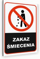 Tabliczka znak informacyjny 20x15 Biała ZAKAZ ŚMIECENIA Dibond NADRUK UV
