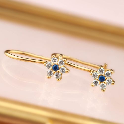 ZŁOTE DELIKATNE KOLCZYKI KWIATKI ZE ZŁOTA PRÓBY 585 NA BIGLU Z SZAFIREM RUBINEM RÓŻOWE BIAŁE - RÓŻNE KOLORY na Arena.pl