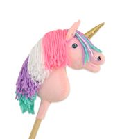 Hobby Horse Jednorożec na kiju różowy z kolorową grzywą i złotym rogiem A4