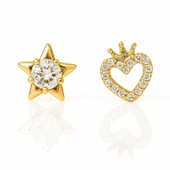 kolczyki ze stali szlachetnej pozłacane 14k złotem, cyrkonie serce