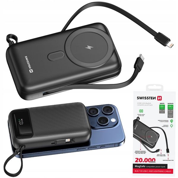 POWERBANK SWISSTEN 20000 mAh Qi PD 20W bezprzewodowe+ KABLE USB-C LIGHTNING zdjęcie 7