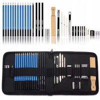 PROFESJONALNY ZESTAW DO SZKICOWANIA RYSOWANIA 32w1 OŁÓWKI WĘGIEL W ETUI