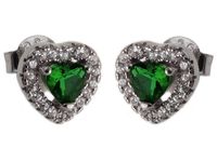 Eleganckie srebrne kolczyki serca serduszka heart szmaragd cyrkonie srebro 925 K2570