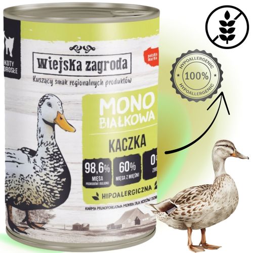 karma mokra dla kota monobiałkowa kaczka 400g wiejska zagroda na alergię na Arena.pl