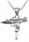 Naszyjnik Srebrny Pistolet Karabin maszynowy Uzi Hip Hop Łańcuszek Wisiorek