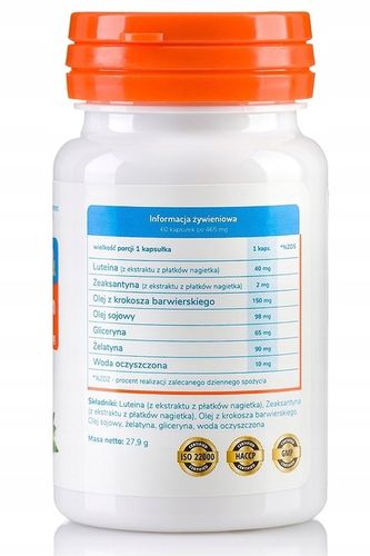 Luteina 40 mg + Zeaksantyna 2 mg 60 kap 100% Naturalna Z Płatków Nagietka na Arena.pl
