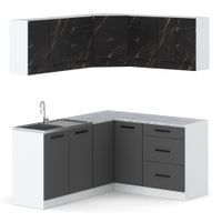 Kuchnia Modułowa Narożna Z Blatem Duża 3.2m Biała San Sebastian Szary Mat