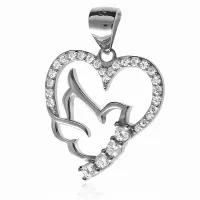 POZŁACANY SREBRNY WISIOREK SERCE GOŁĄBEK CYRKONIE