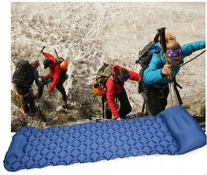 ULTRALEKKA MATA WBUDOWANA POMPKA KARIMATA GRUBY WYGODNY MATERAC ŁÓŻKO BLUE zdjęcie 3