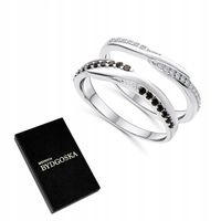 SREBRNY PIERŚCIONEK PODWÓJNY Z CYRKONIAMI RODOWANY SREBRO PRÓBA 925