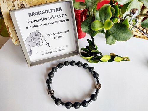 Bransoletka męska RÓŻANIEC na rękę LAWA WULKANICZNA św.Benedykt 174L na Arena.pl