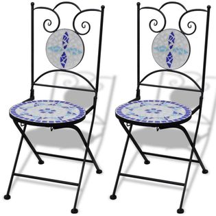 Składane Krzesła Bistro, 2 Szt., Ceramiczne, Niebiesko-Białe