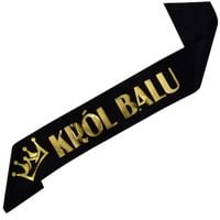 Czarna szarfa Król Balu z nadrukiem korony