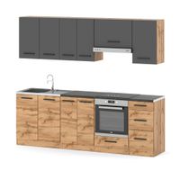 Zestaw Mebli Kuchennych Z Blatem Modułowy 2.4m Mokka Plus Wotan Szara Wotan