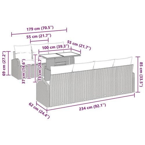 Zestaw Sof na Ogród 8 pcs Brązowy 100 x 55 x 73 cm Polirattan na Arena.pl