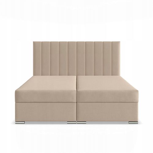Łóżko Kontynentalne AGEN BEŻOWE Podwójne Tapicerowane Pojemnik 140x200 na Arena.pl