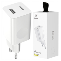 Ładowarka sieciowa Baseus Charging Quick Charger, USB, QC 3.0, 24W (biała)