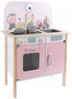 Drewniana kuchnia dla dzieci Menfi efekty, w zestawie a akcesoriami, Różowa