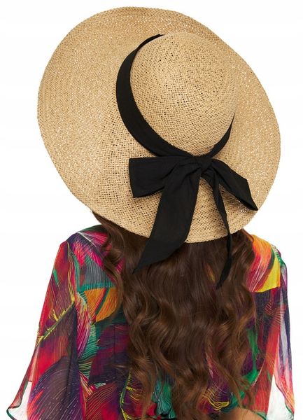 KAPELUSZ SŁOMIANY EKO SŁOMA szerokie rondo kokarda zdjęcie 3