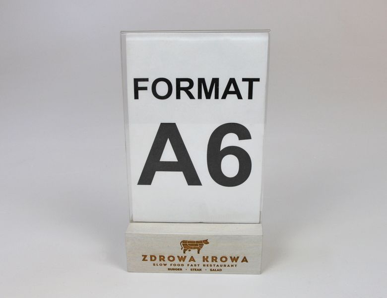 stojak na menu plexi + biała drewniana podstawka z grawerem A6 10 szt zdjęcie 6