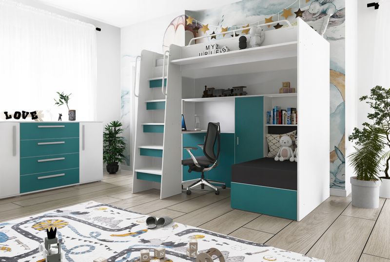 Łóżko piętrowe JSM7 z sofą i biurkiem biały mat + materac Radomenes zdjęcie 11