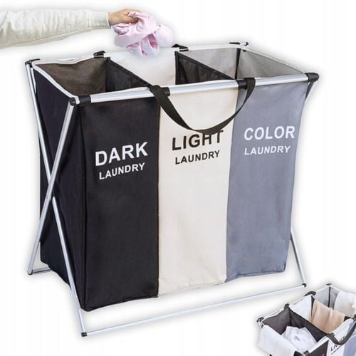 TRZYKOMOROWY KOSZ NA PRANIE DUŻY WOLNOSTOJĄCY ORGANIZER XXL na Arena.pl