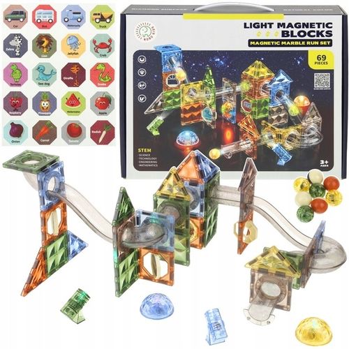Klocki Magnetyczne Konstrukcyjne Świecące Tor Kulkowy Kulodrom Panele 69 el na Arena.pl
