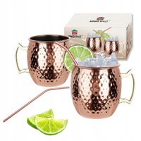 Zestaw kubków Moscow Mule KINGHoff 2x500ml stal słomki 2 x Kubek Do Drinków