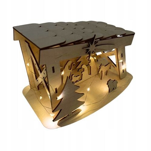 ŚWIĄTECZNA SZOPKA Z DREWNA BETLEJEM STAJENKA Z LAMPKAMI STOJĄCA OZDOBA 22CM na Arena.pl