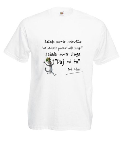 KOSZULKA WZORY KRÓL JULIAN TEKSTY PINGWINY zdjęcie 6