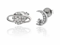 RODOWANE SREBRNE ASYMETRYCZNE KOLCZYKI SATURN KSIĘŻYC CYRKONIE