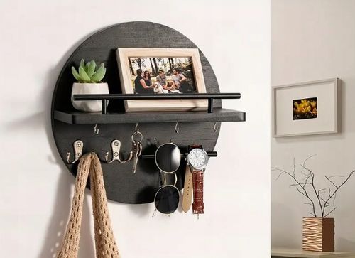 DREWNIANY WIESZAK ŚCIENNY NA KLUCZE KURTKI DO PRZEDPOKOJU PÓŁKA CZARNY na Arena.pl