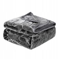 KOC CIEPŁY GRUBY MIĘKKI NARZUTA PLED NA ŁÓŻKO KANAPĘ 160x200 GRAFIT LIŚCIE